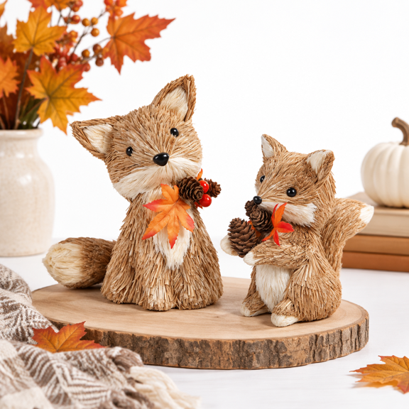 Fall Decor Set Of 2 Sisal Fox Thanksgiving Decorations For Home