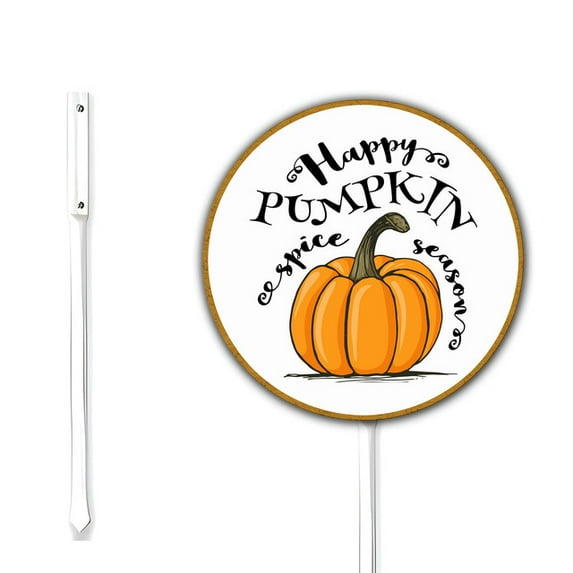 Fall Decor Sign Happy Pumpkin Spice Season 9.2 x 9.2 Inch Round Metal Yard Sign With Stake Fall Garden Decor Thanksgiving Outdoor Decor Strong Aluminum Weatherproof Easy to Install