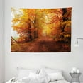 thumbnail image 1 of Fall Decor Tapestry, Footpath in Foggy Woods Peaceful September Serene Idyllic Country, Wall Hanging for Bedroom Living Room Dorm Decor, 80W X 60L Inches, Orange Redwood Yellow, by Ambesonne, 1 of 2