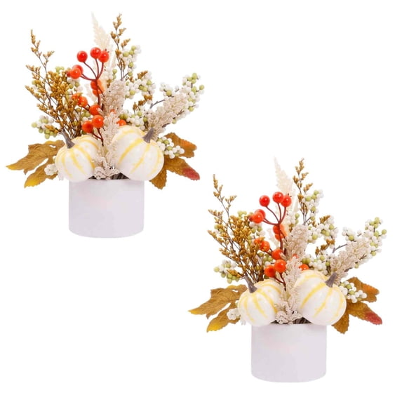 Fall Decor for Thanksgiving Autumn Home Table Fireplace Decorations | Artificial Fall Maple Leaves Pumpkin Berry Potted for Harvest Halloween Indoor Holiday Party Decorations (B-2PCS)