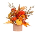 thumbnail image 1 of Fall Decor for Thanksgiving Autumn Home Table Fireplace Decorations | Artificial Fall Maple Leaves Pumpkin Berry Potted for Harvest Halloween Indoor Holiday Party Decorations (A-1PCS), 1 of 8