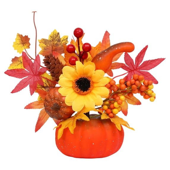 Fall Decor for Thanksgiving Autumn Home Table Fireplace Decorations,Fall Flowers Arrangement Potted Orange Fall Leaves and Berries,for Harvest Farmhouse Indoor Holiday Party Decorations