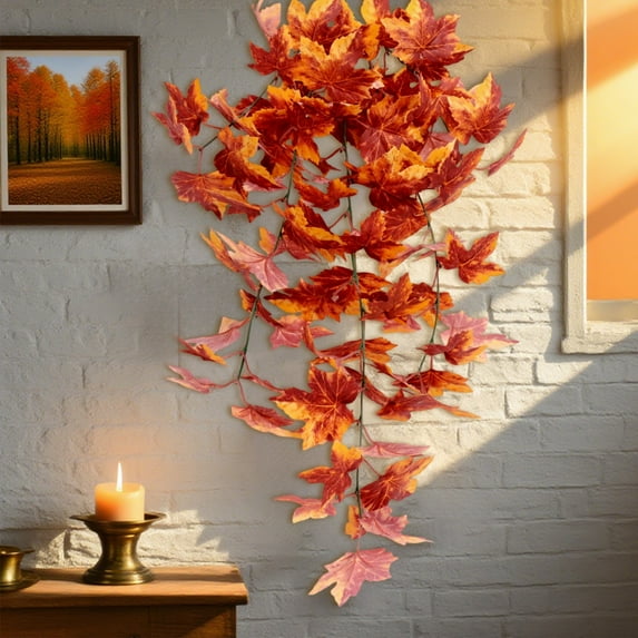 Fall Decor Thanksgiving Decoration Artificial Leaves Vines Outdoor Autumn Outdoor Decor Artificial Fall Maple Leaves Hanging Plants For Autumn Harvest Festival Fake Plants Indoor