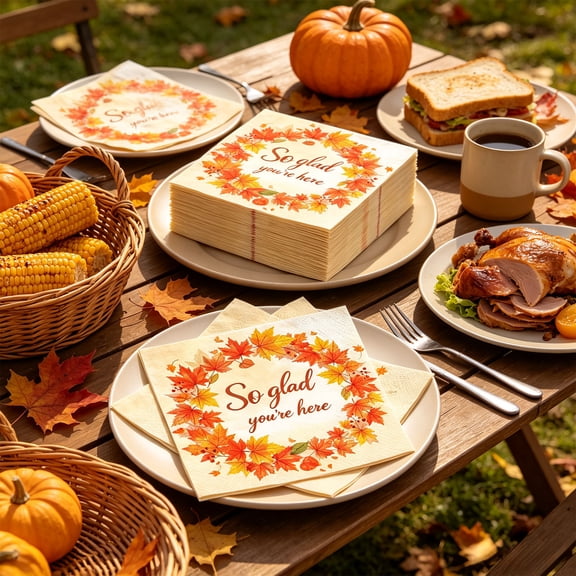 Fall Decor, Thanksgiving Tissue Paper Pumpkin Pattern Tableware Napkins 20pc, Festive Party Decoration for Catering Home Holiday Dining Room Kitchen Mantel Window Table
