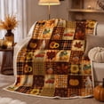 thumbnail image 1 of Fall Decor Throw Blanket Patchwork Pumpkin Maple Leaf Turkey Gnome Print Fleece, Autumn Harvest Quilt Style Plush Throw for Couch Bed Sofa, Cozy Thanksgiving Home Decor for Farmhouse 39.4×29.55in, 1 of 3