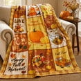 thumbnail image 1 of Fall Decor Throw Blanket Patchwork Pumpkin Maple Leaf Turkey Gnome Print Fleece, Autumn Harvest Quilt Style Plush Throw for Couch Bed Sofa, Cozy Thanksgiving Home Decor for Farmhouse 39.4×29.55in, 1 of 3