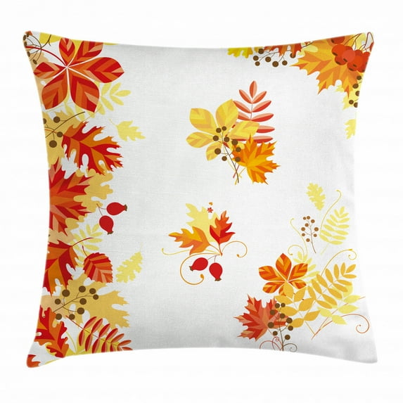 Fall Decor Throw Pillow Cushion Cover, Autumn Themed Pattern Chestnut Oak Maple Leaves Berries Corner Design Elements, Decorative Square Accent Pillow Case, 24 X 24 Inches, Multicolor, by Ambesonne