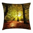 thumbnail image 1 of Fall Decor Throw Pillow Cushion Cover, Blurry Hazy View of Forest Defoliation Mysterious Dramatic Dreamlike, Decorative Square Accent Pillow Case, 24 X 24 Inches, Light Green Red Brown, by Ambesonne, 1 of 2