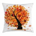 thumbnail image 1 of Fall Decor Throw Pillow Cushion Cover, Curvy Tree Full of Various Leaves Falling Cartoon Style Illustration, Decorative Square Accent Pillow Case, 16 X 16 Inches, Black Scarlet Yellow, by Ambesonne, 1 of 2