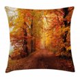 thumbnail image 1 of Fall Decor Throw Pillow Cushion Cover, Footpath in Foggy Woods Peaceful September Serene Idyllic Country, Decorative Square Accent Pillow Case, 20 X 20 Inches, Orange Redwood Yellow, by Ambesonne, 1 of 2