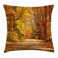 thumbnail image 1 of Fall Decor Throw Pillow Cushion Cover, Scenic View Outdoors Empty Roadway Surrounded with Deciduous Trees, Decorative Square Accent Pillow Case, 16 X 16 Inches, Redwood Yellow Orange, by Ambesonne, 1 of 2