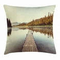 thumbnail image 1 of Fall Decor Throw Pillow Cushion Cover, Wooden Pier on Lake Serene Morning in Woods Fishing Misty Recreational Image, Decorative Square Accent Pillow Case, 16 X 16 Inches, Multicolor, by Ambesonne, 1 of 2