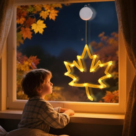 Fall Decor Window Lights 2025 Thanksgiving Decorations Acorn Maple Leaves Pumpkin LED Lights with Suction Cups Battery Operated Slow Fade Mode Timer Autumn Decorations for Home,A