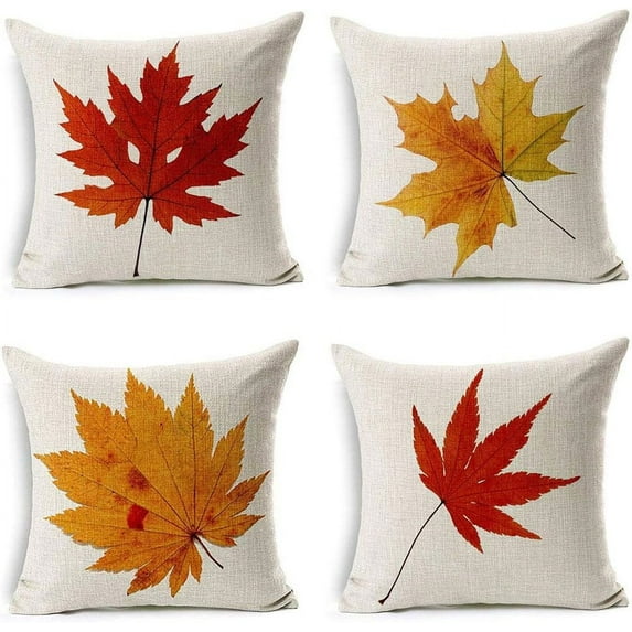 Fall Decor linen Leaves,Maple Leaf Autumn Decorations Cushion Covers 18 x 18 Inch Sofa Home Decor Throw Pillow Case for Bed Pillow Covers Set of 4