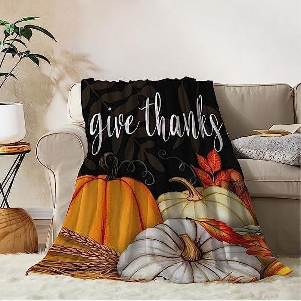 Fall Decoraitve Throw Blanket Thanksgiving Autumn Harvest Pumpkins