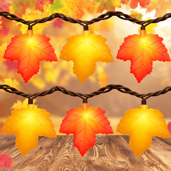 Fall Decoration Maple Leaf Light String, 8.5ft 3D Maple Leaf Lights 10 LED Orange Maple Leaf Plug-in Fall Light String for Indoor and Outdoor Home Bedroom Fall Party Harvest Fall Decoration