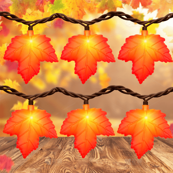 Fall Decoration Maple Leaf Light String, 8.5ft 3D Maple Leaf Lights 10 LED Orange Maple Leaf Plug-in Fall Light String for Indoor and Outdoor Home Bedroom Fall Party Harvest Fall Decoration