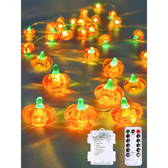 Fall Decorations 3D Pumpkin Fairy Lights Battery Operated with Remote, 10ft 30LED Fall Orange String Lights 8 Modes, Twinkle Light Waterproof Outdoor Indoor for Thanksgiving Harvest Halloween Decor