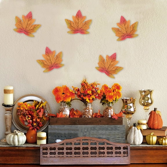 Fall Decorations , 50-Pack Simulated Maple Leaf for Autumnus Halloween Thanksgiving Classroom Wall Door Cartouche Donative