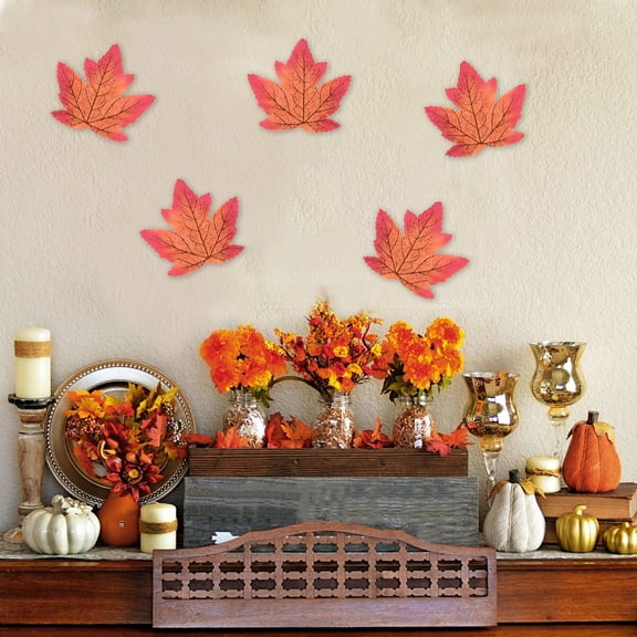 Fall Decorations , 50-Pack Simulated Maple Leaf for Autumnus Halloween Thanksgiving Classroom Wall Door Cartouche Donative