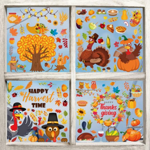 Fall Decorations 8 Sheet Thanksgiving Window Clings Stickers Holiday Turkey Cling for Glass Window