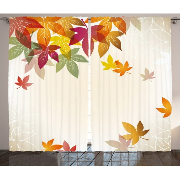 Ambesonne Fall Curtains 2 Panel Set, Maple Leaves Pastel Art, 108" x 84", Multicolor