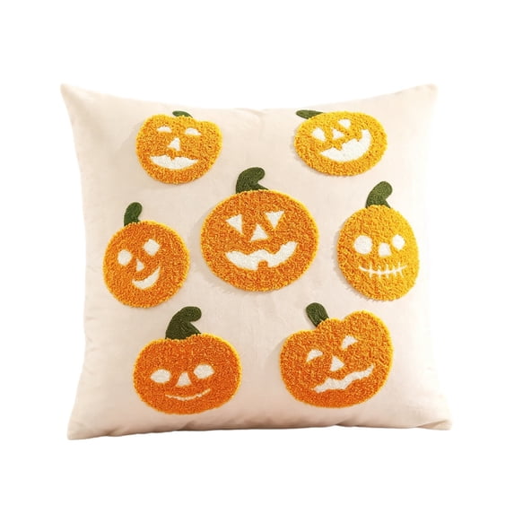 Fall Decorations Embroidered Pillow Covers,Square Pumpkin Style Couch Cushion Cover for Halloween Living Room & Bedroom,17.7x17.7 Inch