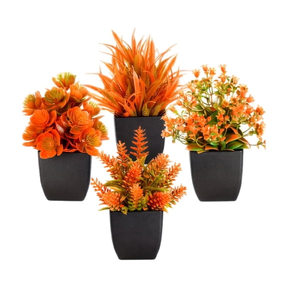 Fall Decorations Fake Flowers, 4 Pack Mini Artificial Fall Potted Plants with Pots, Plastic Eucalyptus Autumn Table Decor for Thanksgiving Home Centerpieces