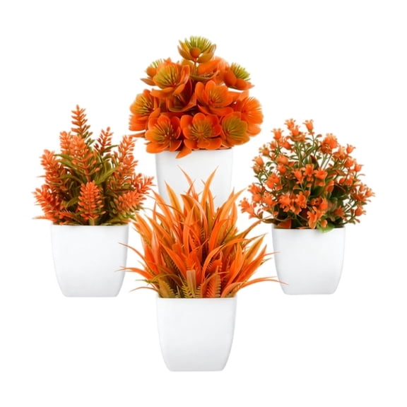 Fall Decorations Fake Flowers, 4 Pack Mini Artificial Fall Potted Plants with Pots, Plastic Eucalyptus Small Autumn Centerpieces for Table Home Decor