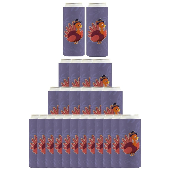 Fall Decorations For Home Thanksgiving Turkey Pilgrim 24-Pack Ultra Slim Can Drink Thermocoolers Party Pack