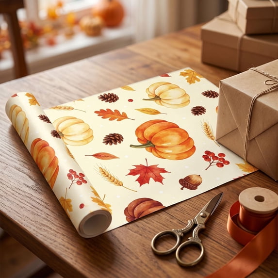 Fall Decorations Gifts Wrapping Paper,27.56x19.69 Inch Pumpkins Maple Leaf Themed Decor Packaging Material,Perfect for Fall Party Gifts Making & Home Craft