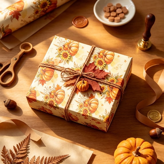 Fall Decorations Gifts Wrapping Paper,27.56x19.69 Inch Pumpkins Maple Leaf Themed Decor Packaging Material,Perfect for Fall Party Gifts Making & Home Craft