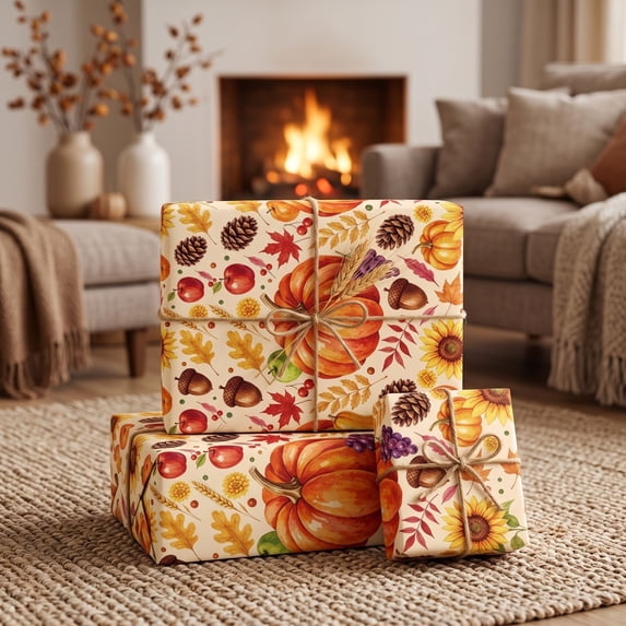 Fall Decorations Gifts Wrapping Paper,27.56x19.69 Inch Pumpkins Maple Leaf Themed Decor Packaging Material,Perfect for Fall Party Gifts Making & Home Craft