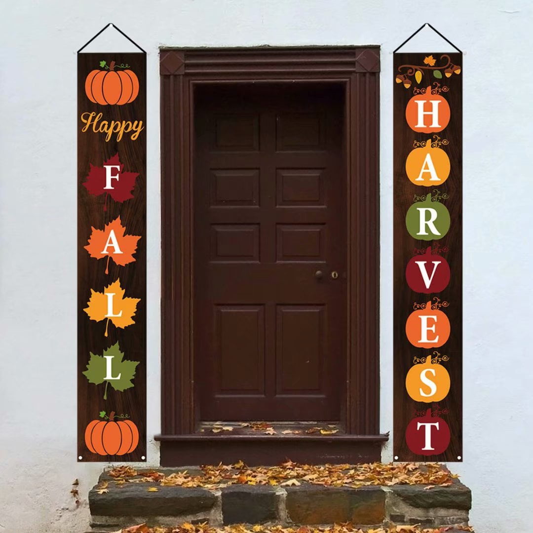 2CFUN Fall Decorations Happy Fall Porch Sign - Thanksgiving Decorations Outdoor Indoor - Happy Fall Harvest Banner Sign - Fall Autumn Thanksgiving Party Yard Front Door Hanging Decor