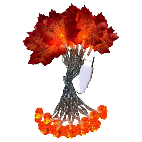 Fall Decorations for Home, 118.1 inch 20 LED Enlarged Maples Leaf String Lights, USB Plug-In Operated Fall Maple Leaves and Berries with Lights, for Indoor Halloween Thanksgiving Decor