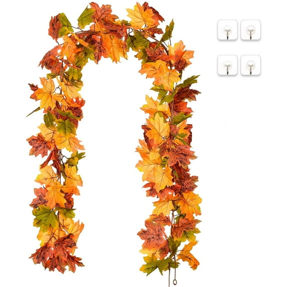 Fall Decorations For Home 2 Pack Maple Leaves Fall Garland - 6ft/Strand Artificial Fall Foliage Garland Colorful Autumn Decoration for Home Wedding Party Thanksgiving