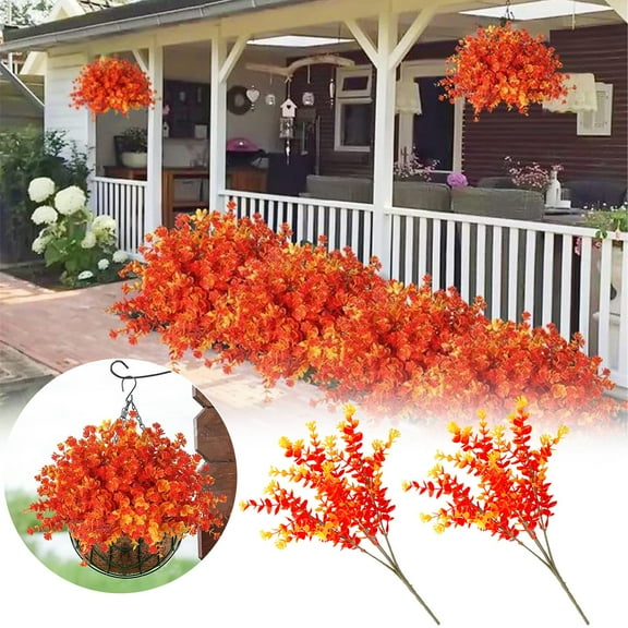 Fall Decorations For Home 2 Pieces -7 Branches Of Eucalyptus Wildflower - Autumn Orange Simulation Flower Fake Hanging Plants Peonies Artificial Flowers Silk Flowers For Home Decor Indoor