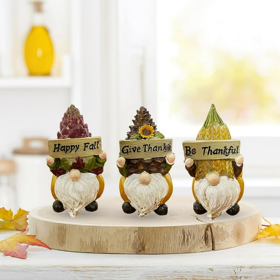 Fall Decorations for Home, 3 Pcs Fall Gnomes Decor for Table Indoor Outdoor, Resin Thanksgiving Decorations Garden Figurines for Autumn Harvest Porch Tiered Tray Mantel