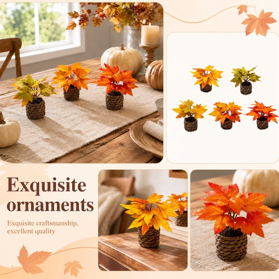 Fall Decorations for Home with 6-Inch Artificial Maple Leaf Potted Plant, Fall Table Centerpiece for Autumn Harvest Ambiance, Thanksgiving Table Decor Housewarming Gift, 1 Count