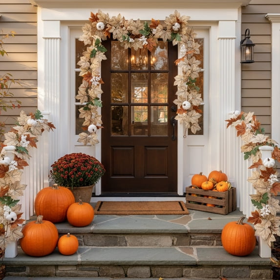 Fall Decorations for Home - 69in Autumn Maples Leaf Pumpkin Berry Garland - Halloween Thanksgiving Mantle Fireplace Farmhouse Harvest Decor Fall Leaves Garland for Home Indoor Outdoor Porch