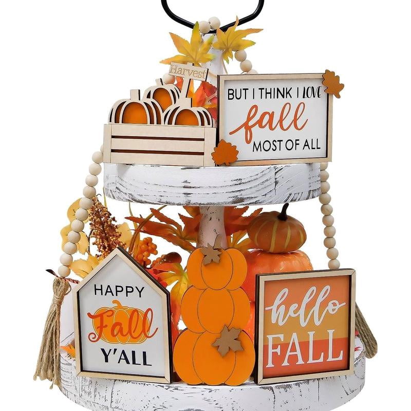 Rustic Fall Trays Fall Decorations for Home | 6PCS Fall Tiered Tray Decor Set | Farmhouse ...