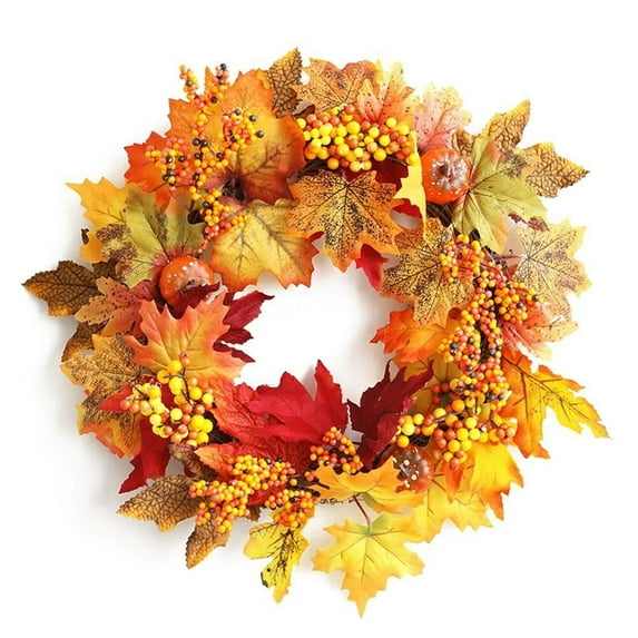 Fall Decorations For Home,Artificial Wreath For Front Door-Thanksgiving Fall Autumn Wreaths,Maple Leaf Pumpkin Wreath Garland For Front Door Porch Farmhouse Patio Garden Home Decor (19.7in)