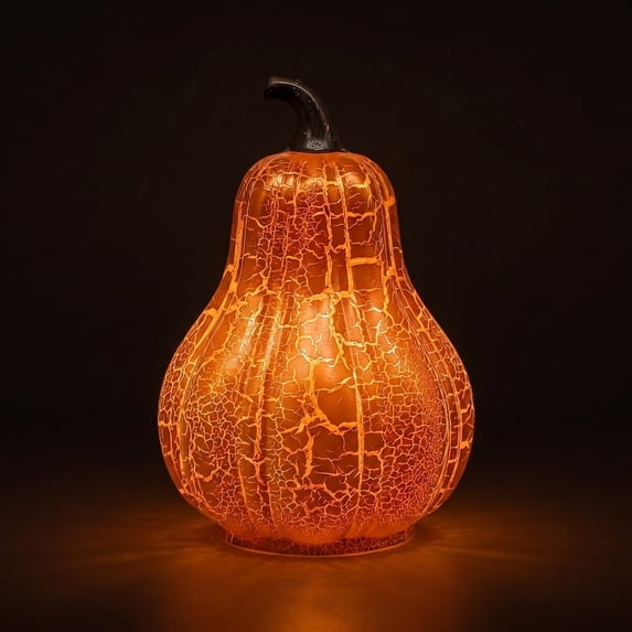 Fall Decorations for Home,Crackle Glass Pumpkin Light,Battery Operated Led Pumpkin Lamp,Light up Glass Night Lights, Ideal for Halloween,Thanksgiving Rustic Decor, Xmas Decor