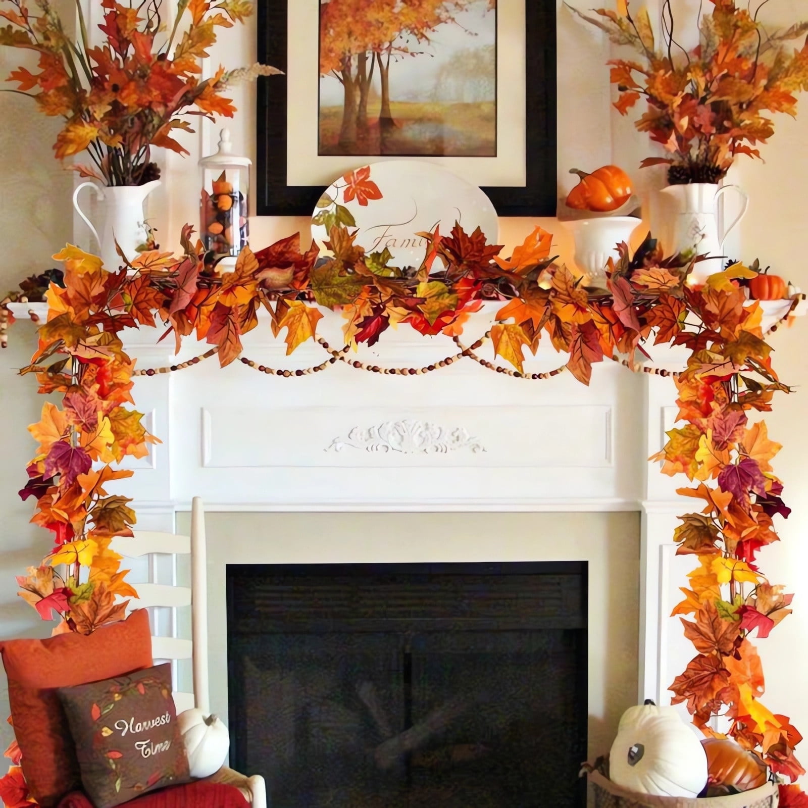 Fall Garland With Maple Leaves - 68.9 Inch Artificial Autumn Vine For Thanksgiving & Home Decor - View #2