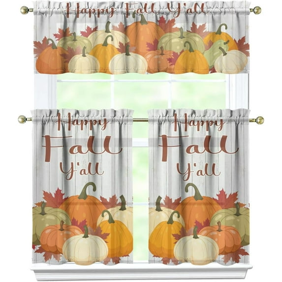 Fall Decorations for Home, Fall Kitchen Curtains, Thanksgiving Fall Kitchen Valances Rod Pocket Autumn Window Curtains Tier and Valance Set Fall Decor, 54" x 18" Valance, 27" x 36" Tier, 3 Panel Set