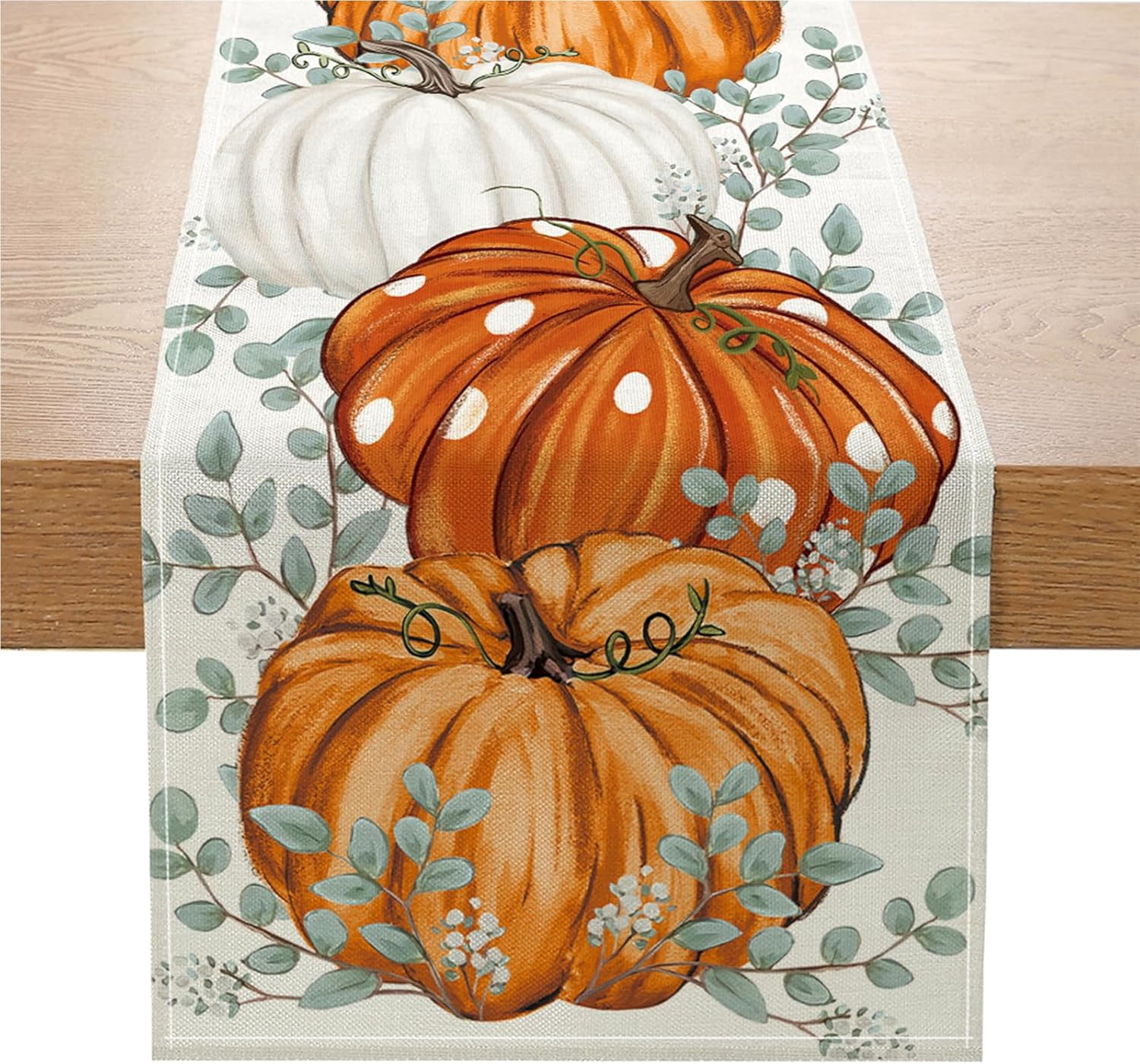 Smiry Autumn Leaves Table Runner 13x72 Inch - Jacquard Damask Fall Harvest Decor