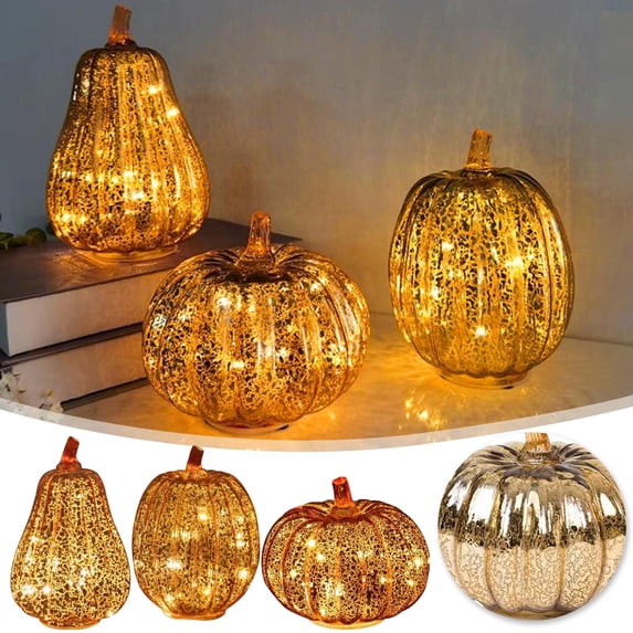 Fall Decorations for Home,Glass Pumpkin Light , with led Lights Inside,Battery Operated Pumpkin Lamp,Ideal for Halloween Fall Thanksgiving Rustic Holiday Decor
