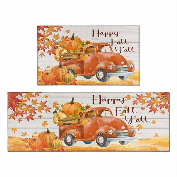 Fall Decorations for Home, Fall Kitchen Rugs and Mats Set of 2, Non Slip Backing Thanksgiving Kitchen Rug Fall Decor Holiday Autumn Harvest Low-Profile Kitchen Floor Mat 17"X47"+17"X30"