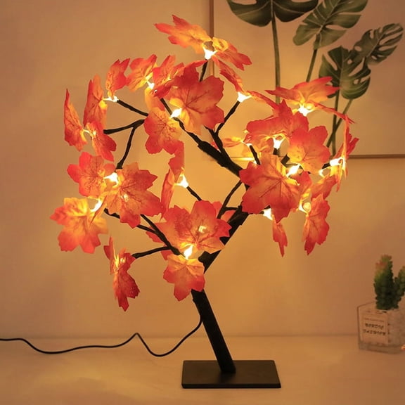Fall Decorations for Home, Lighted Fall Maple Leaves Tree with 24LT Warm White LEDs for Autumn Decor, 12 Wood Acorns Ornaments Battery Powered Timer for Home Decor, Thanksgiving