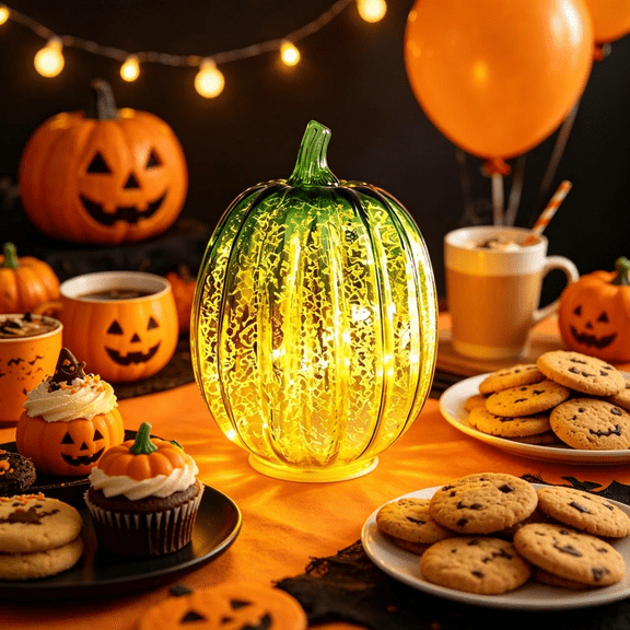 Fall Decorations for Home,Mercury Glass Pumpkin Lights,Battery Operated Led Pumpkin Light, Light up Glass Pumpkin, Ideal for Halloween Fall Decor, Thanksgiving Rustic Decor (M)